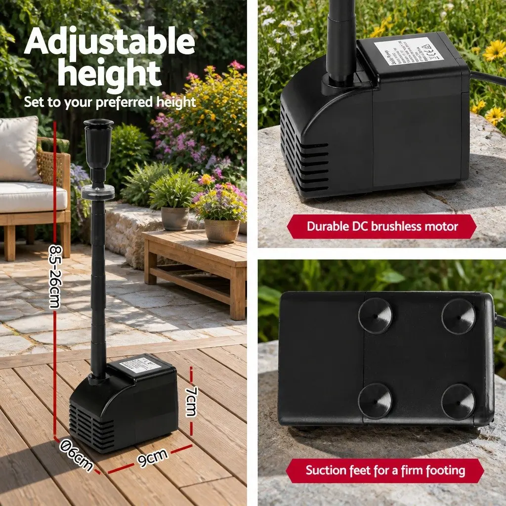 Solar Pond Pump Submersible Water Fountain LED Lights Battery Kit 6.6FT Lift