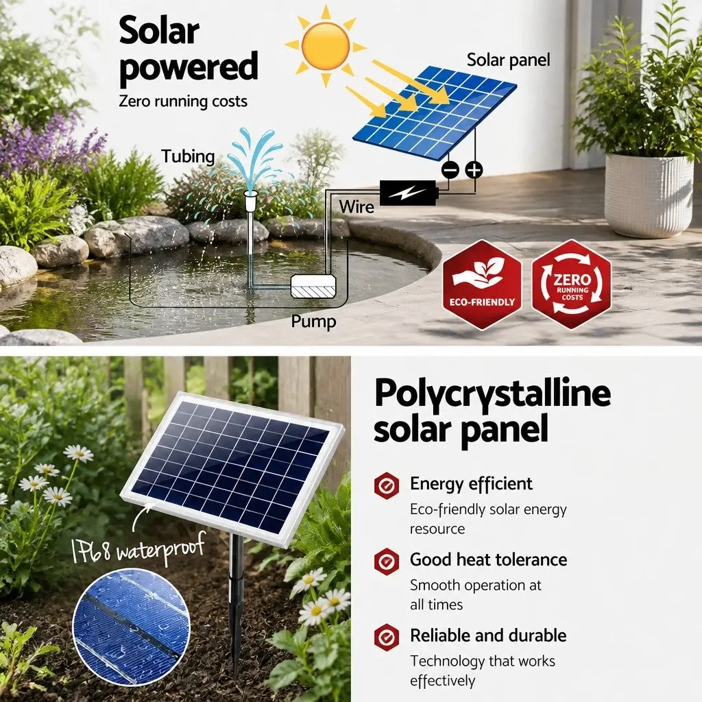 Solar Pond Pump Submersible Water Fountain LED Lights Battery Kit 6.6FT Lift