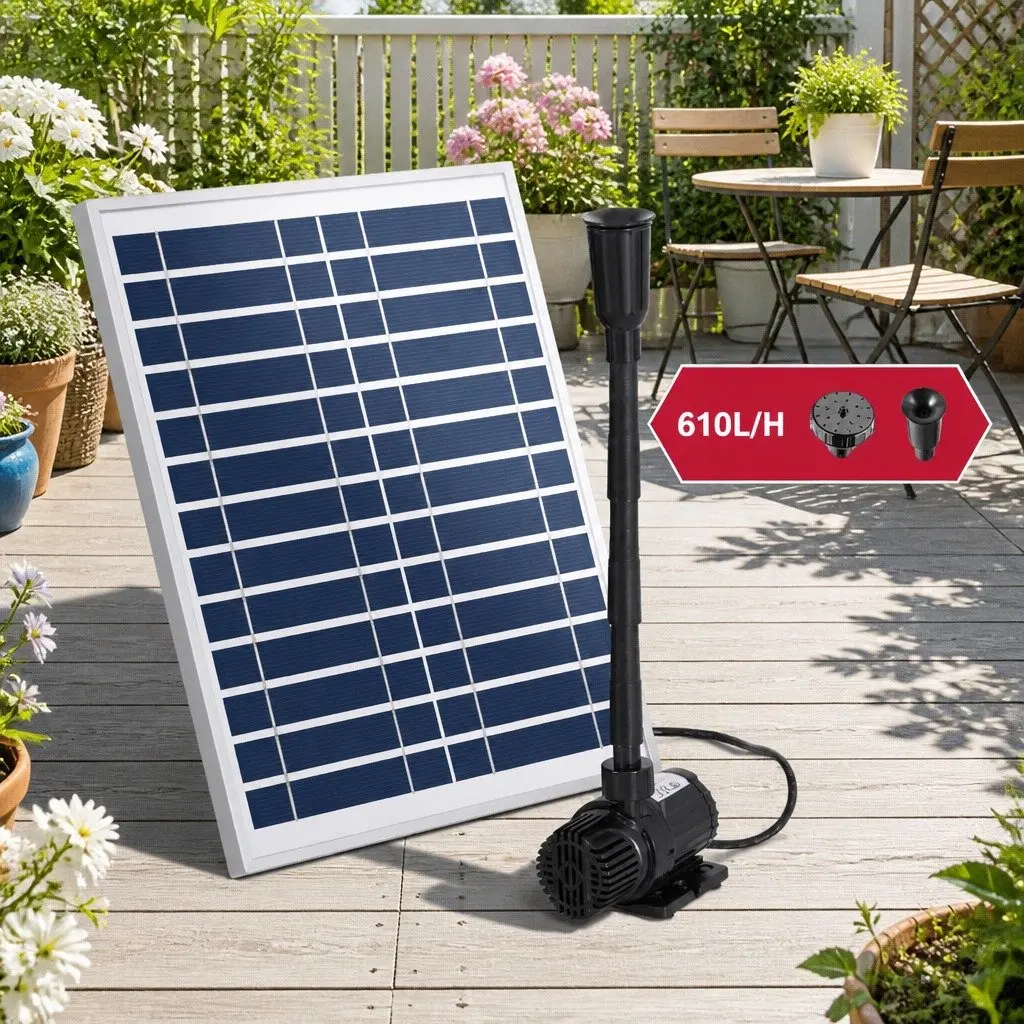 Solar Pond Pump Submersible Fountain Kit 9.8FT Black