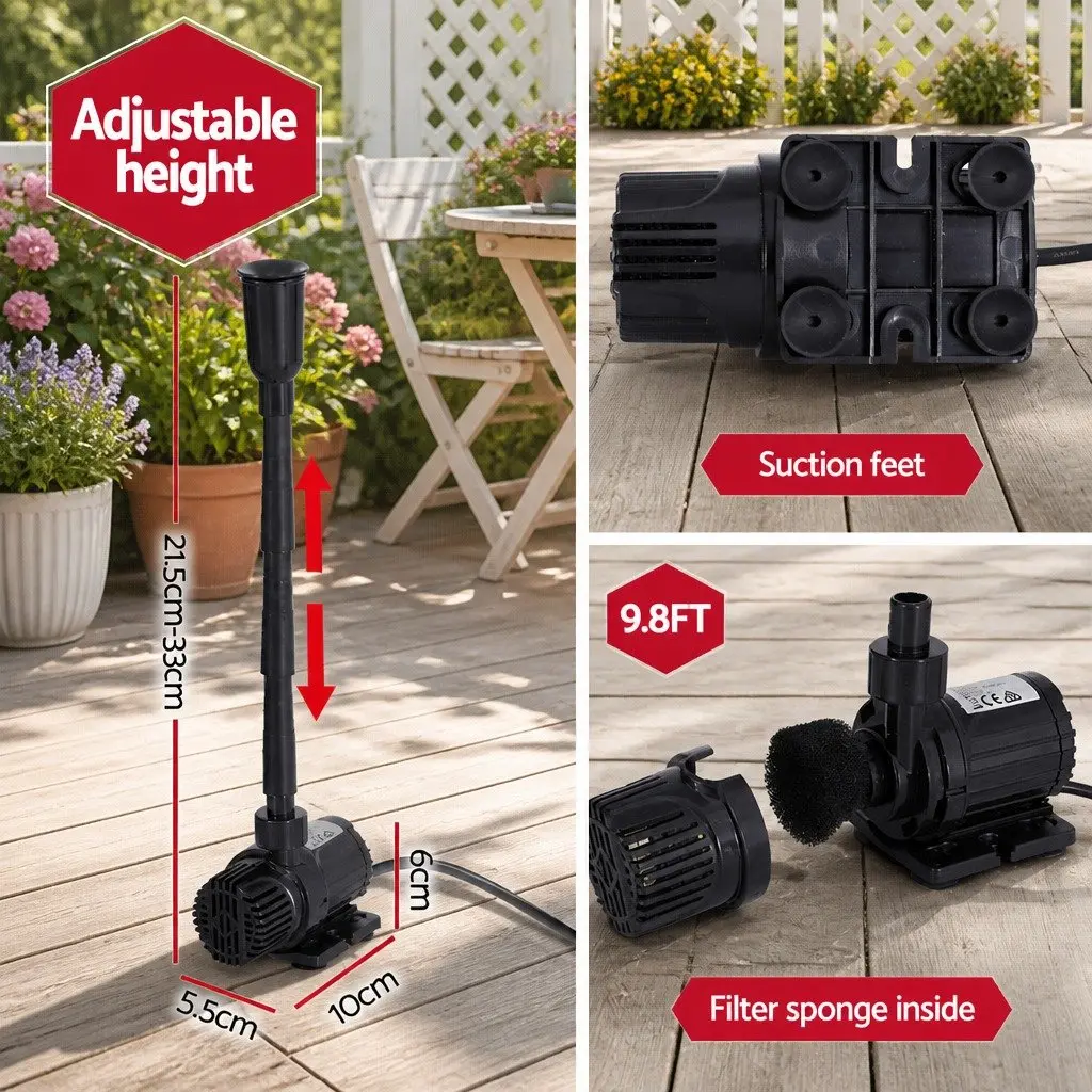 Solar Pond Pump Submersible Fountain Kit 9.8FT Black