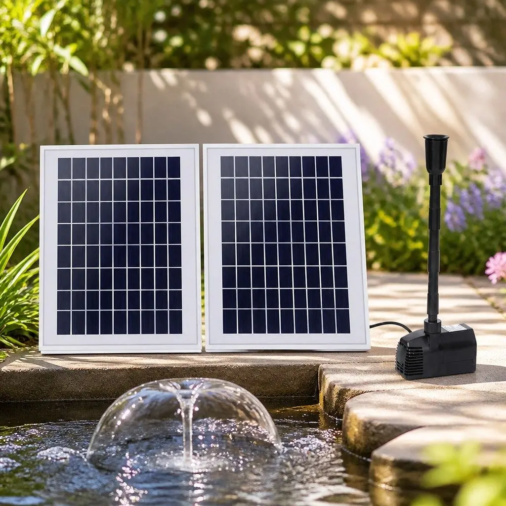 Solar Pond Pump Submersible Fountain Kit 1600L/H Flow 5m Cable Black