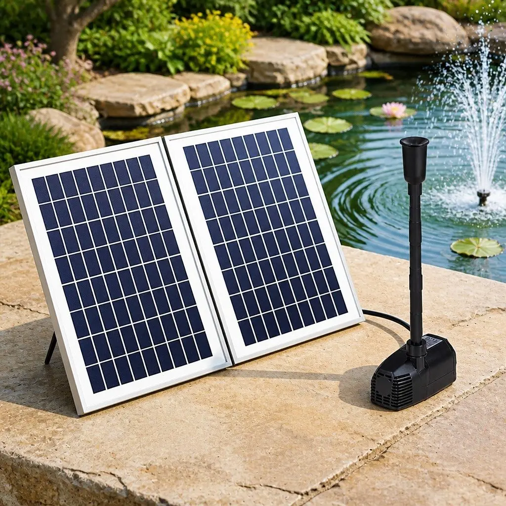 Solar Pond Pump Submersible Fountain Kit 1600L/H Flow 5m Cable Black