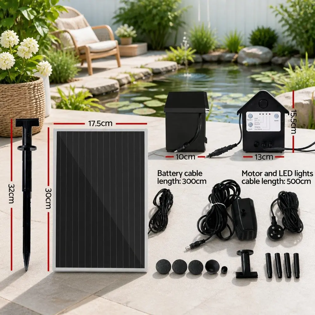 Solar Pond Pump with LED Lights for Gardens 4FT