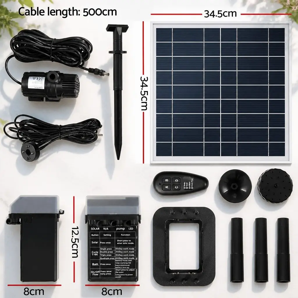 Solar Pond Pump Fountain Battery Backup 9.8FT Adjustable Height Black