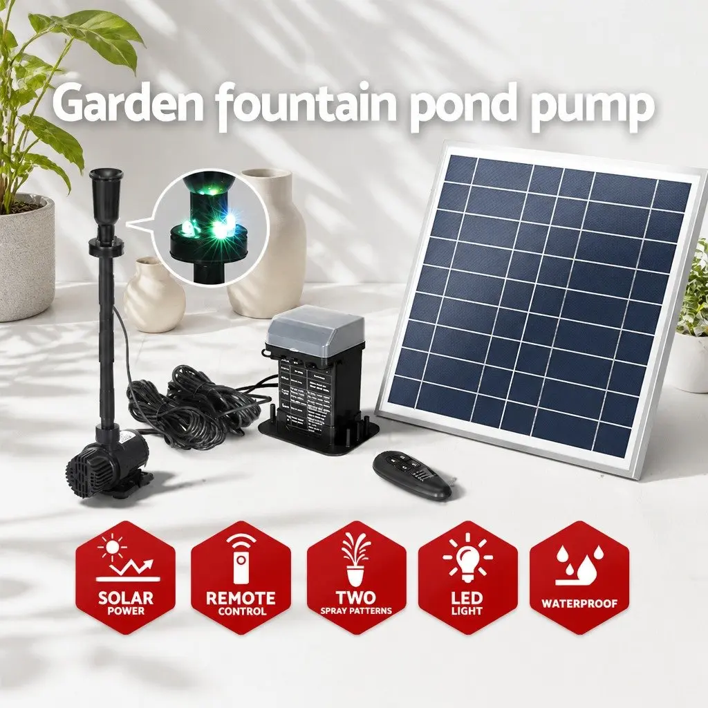 Solar Pond Pump Fountain Battery Backup 9.8FT Adjustable Height Black