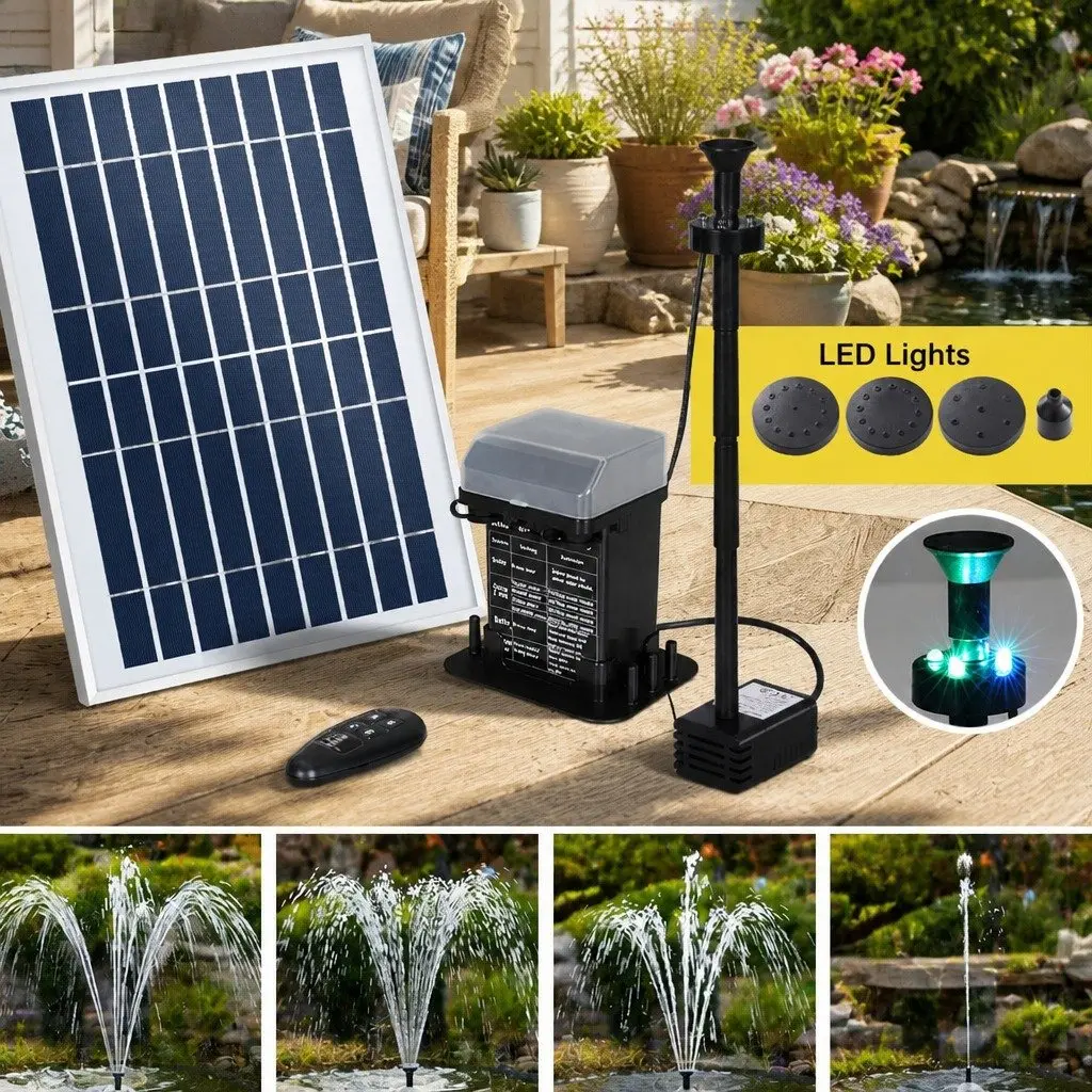 Solar Pond Pump Submersible Fountain Battery Kit 270L/H Black