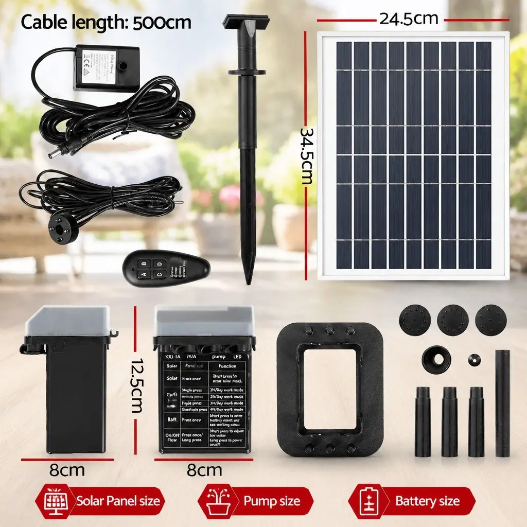 Solar Pond Pump Submersible Fountain Battery Kit 270L/H Black