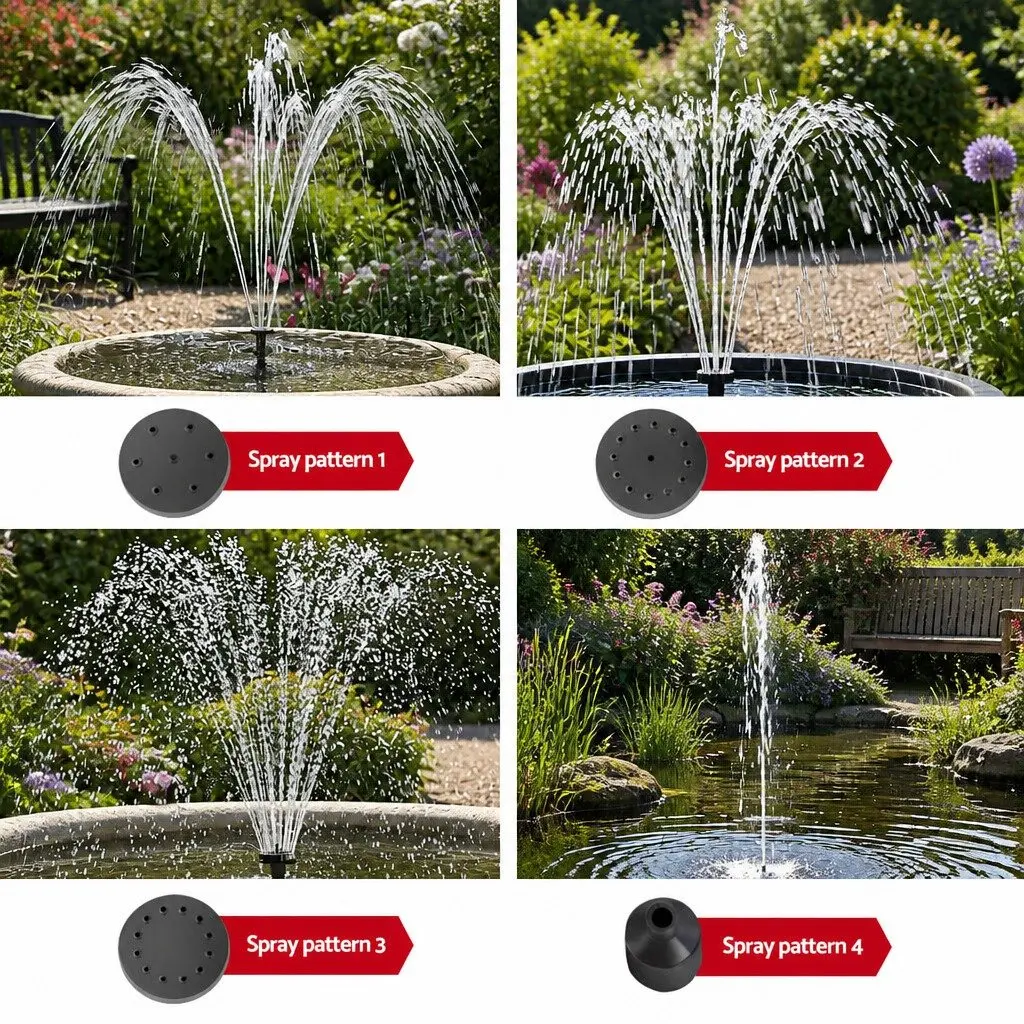 Submersible Solar Fountain Pump with LED Lights Battery Kit Black Outdoor Water Feature