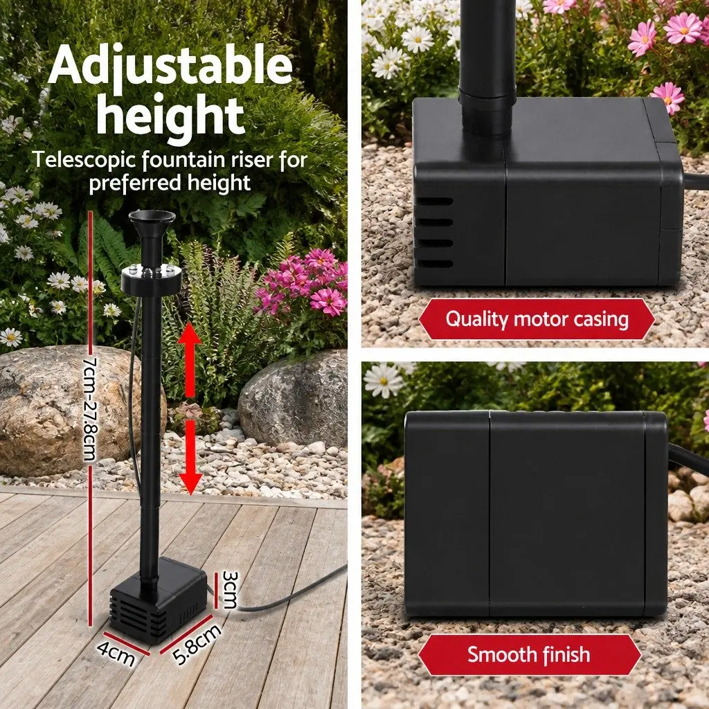 Submersible Solar Fountain Pump with LED Lights Battery Kit Black Outdoor Water Feature