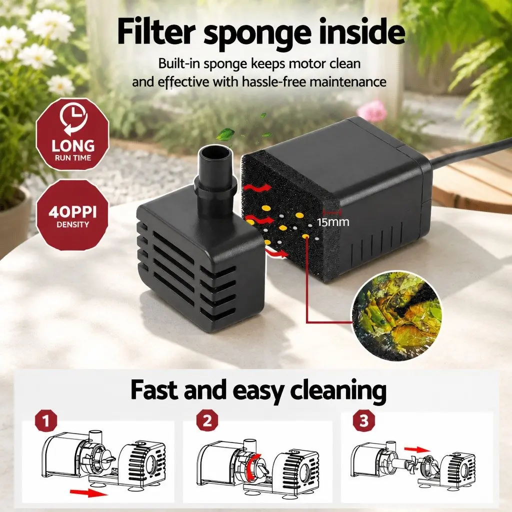 Submersible Solar Fountain Pump with LED Lights Battery Kit Black Outdoor Water Feature