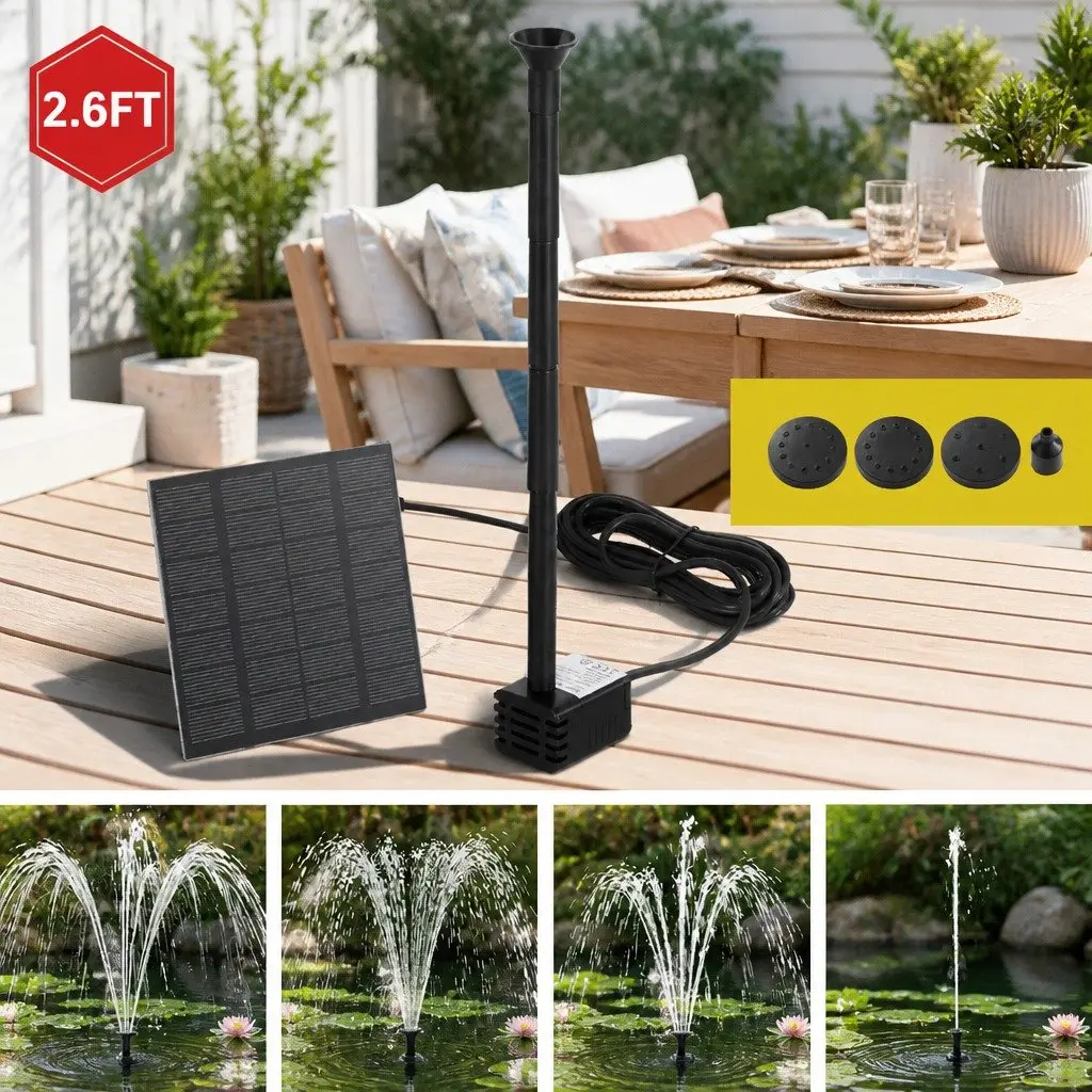 Solar Pond Pump Submersible Water Fountain Kit 4 Nozzle Options Outdoor Garden Black
