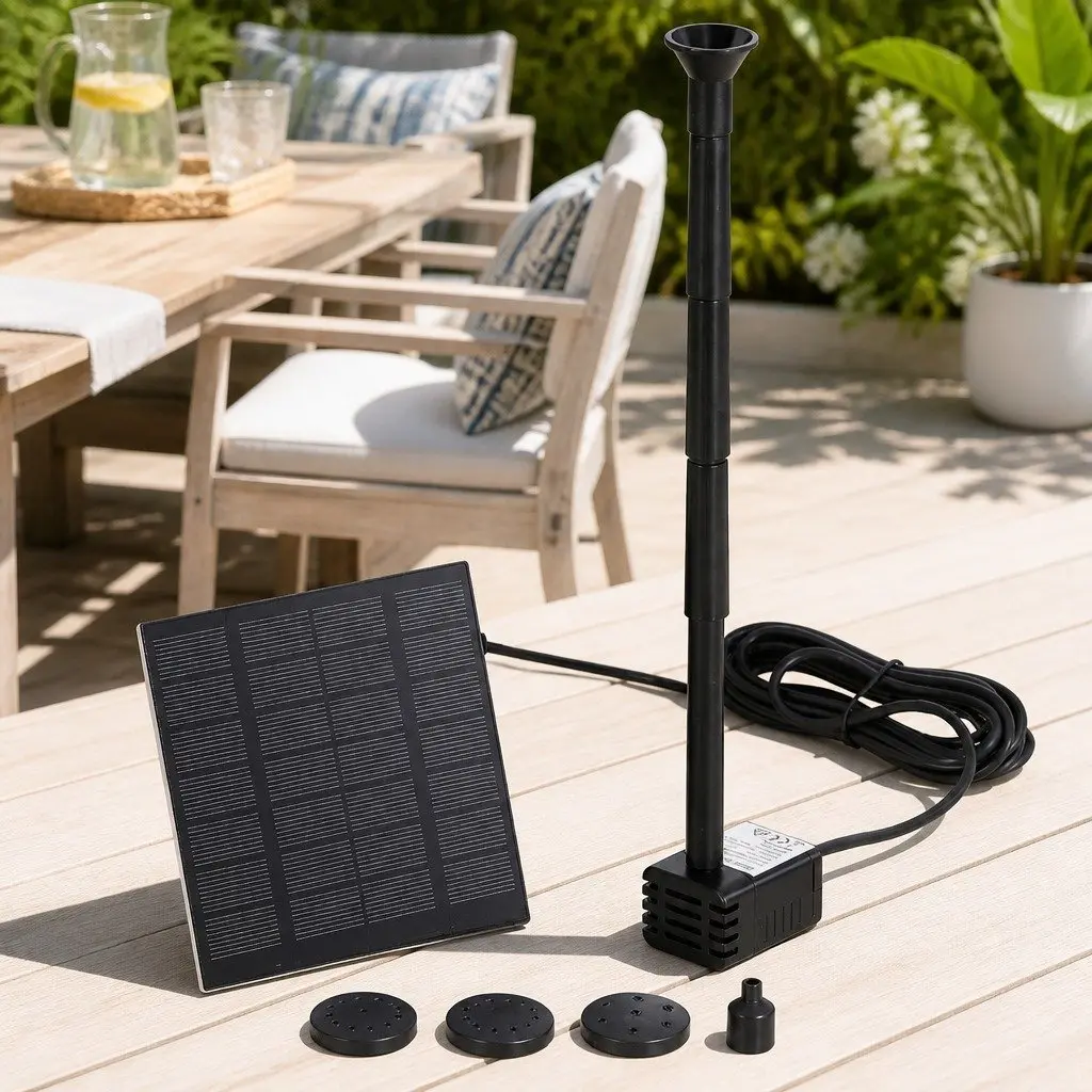 Solar Pond Pump Submersible Water Fountain Kit 4 Nozzle Options Outdoor Garden Black