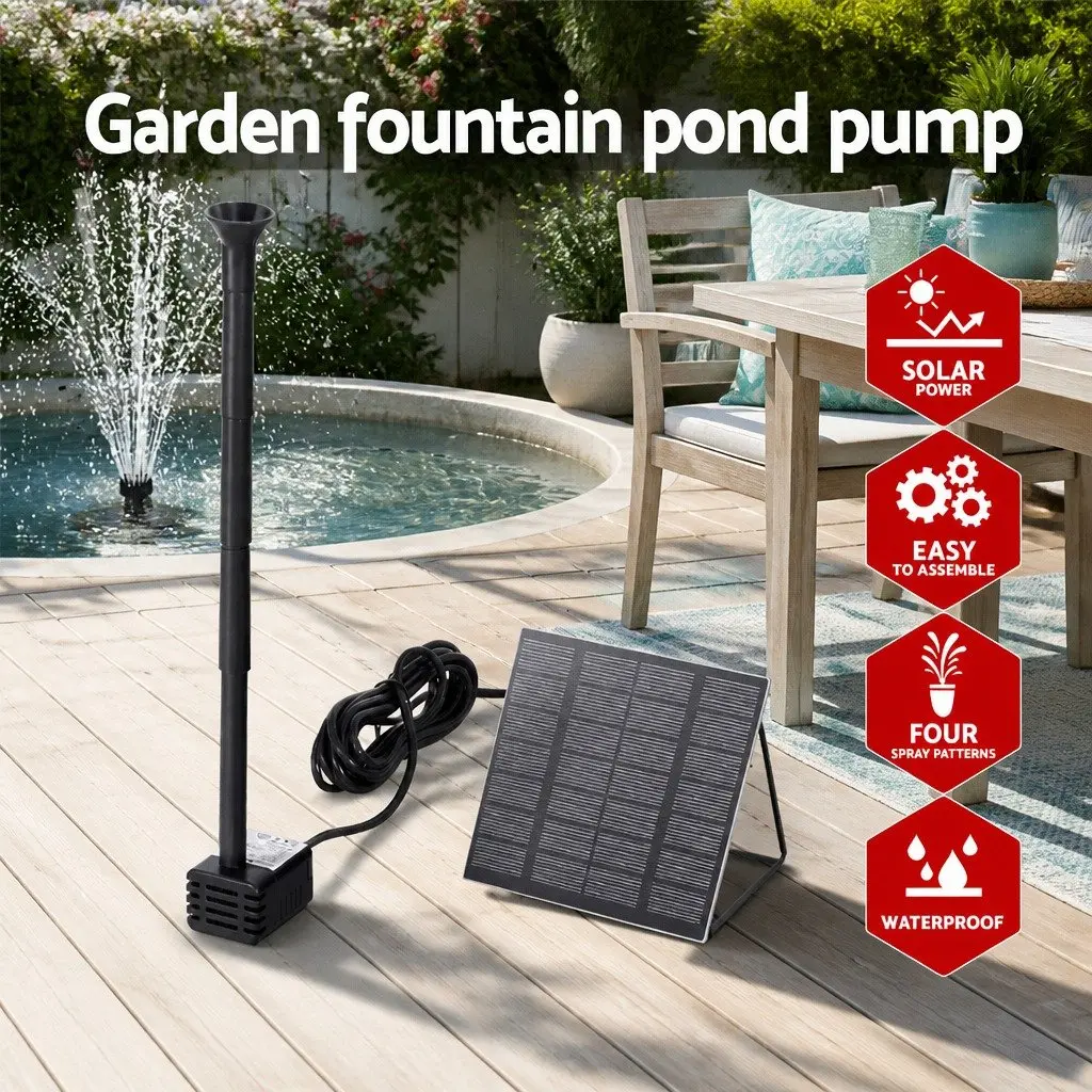 Solar Pond Pump Submersible Water Fountain Kit 4 Nozzle Options Outdoor Garden Black