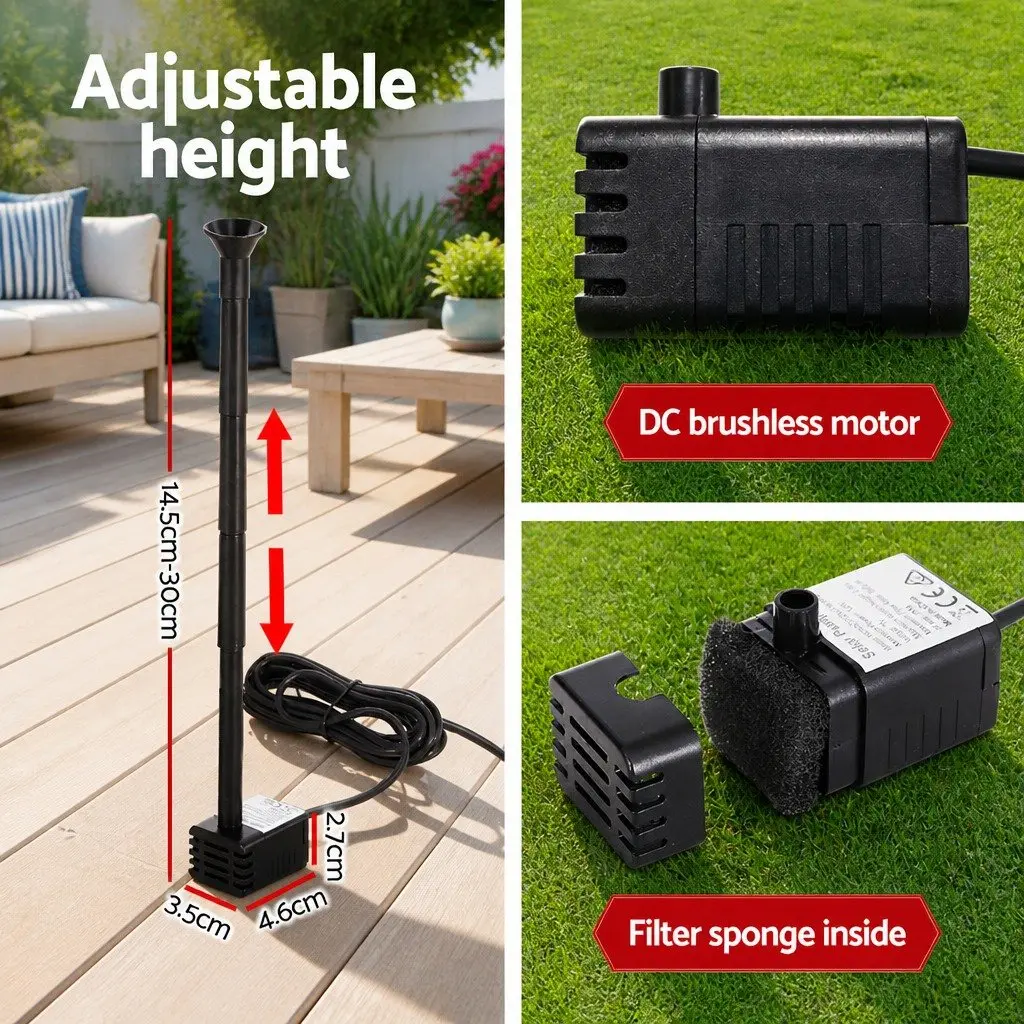 Solar Pond Pump Submersible Water Fountain Kit 4 Nozzle Options Outdoor Garden Black