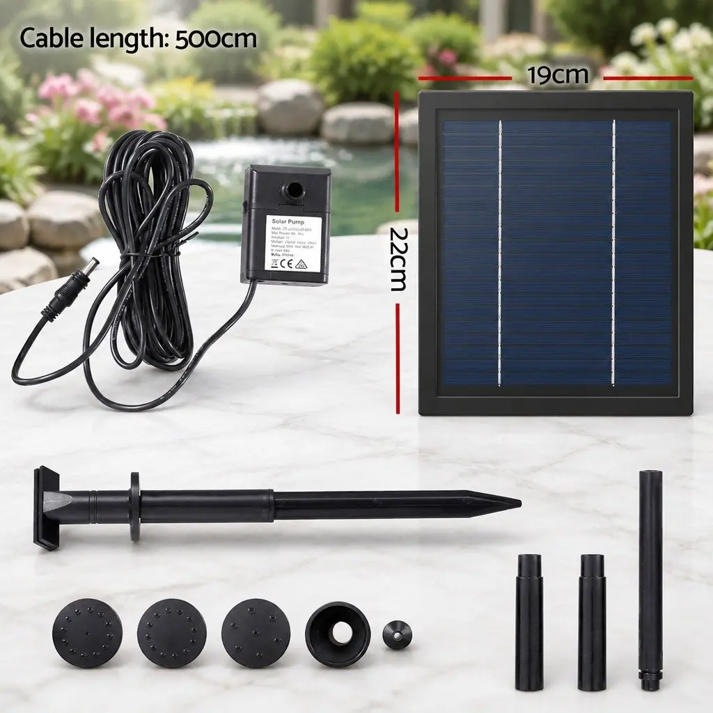 Solar Pond Pump Submersible Water Fountain Kit Adjustable Height 6.1FT Black 4 Nozzles
