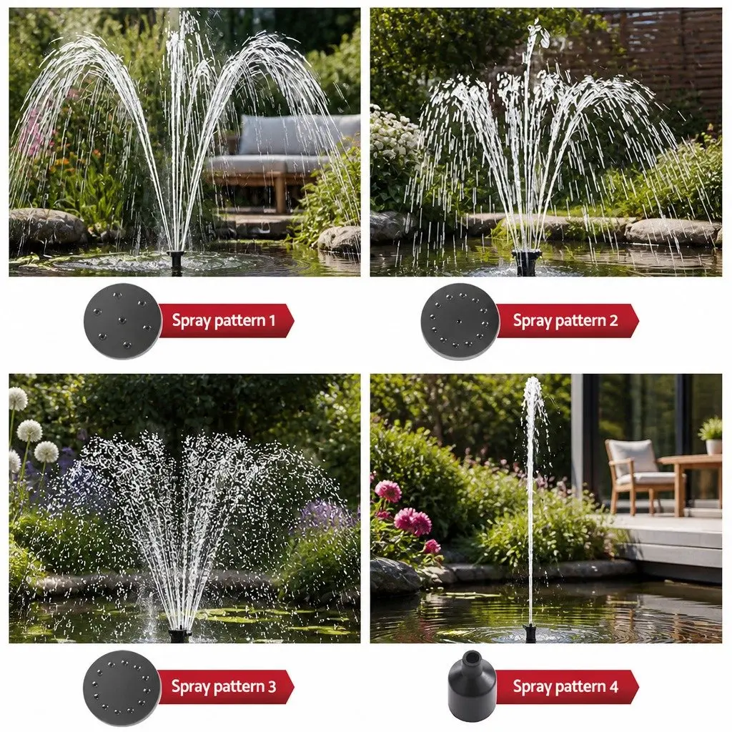 Solar Pond Pump Submersible Water Fountain Kit Adjustable Height 6.1FT Black 4 Nozzles