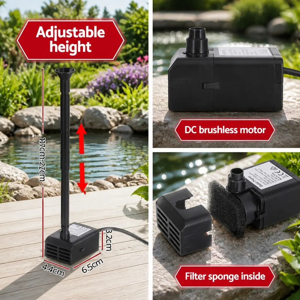 Solar Pond Pump Submersible Water Fountain Kit Adjustable Height 6.1FT Black 4 Nozzles