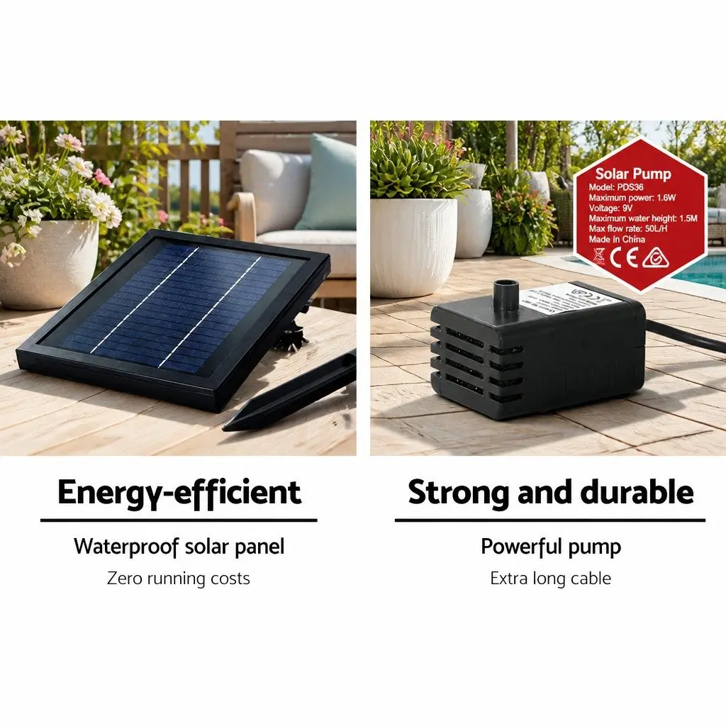 Solar Water Fountain 3-Tier Cascading Pot LED Lights Outdoor Indoor Grey 76cm H x 34cm W