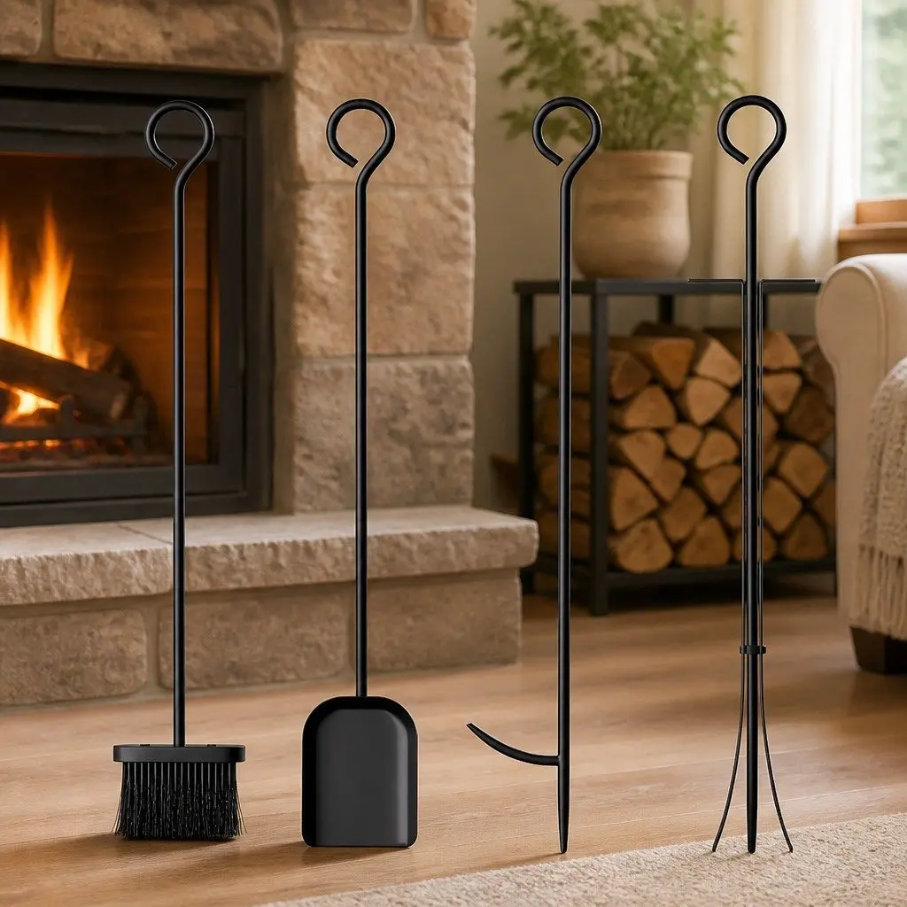 Firewood Rack Log Storage Holder with Fireplace Tools Set Heavy Duty Metal Black 84cm x 33cm x 76cm