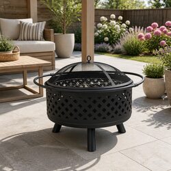 Durable 76cm Fire Pit BBQ Grill for Year-Round Use