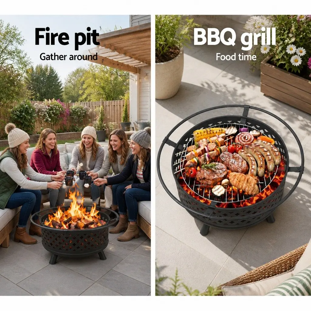 Fire Pit BBQ Grill 76cm Outdoor Heating Black