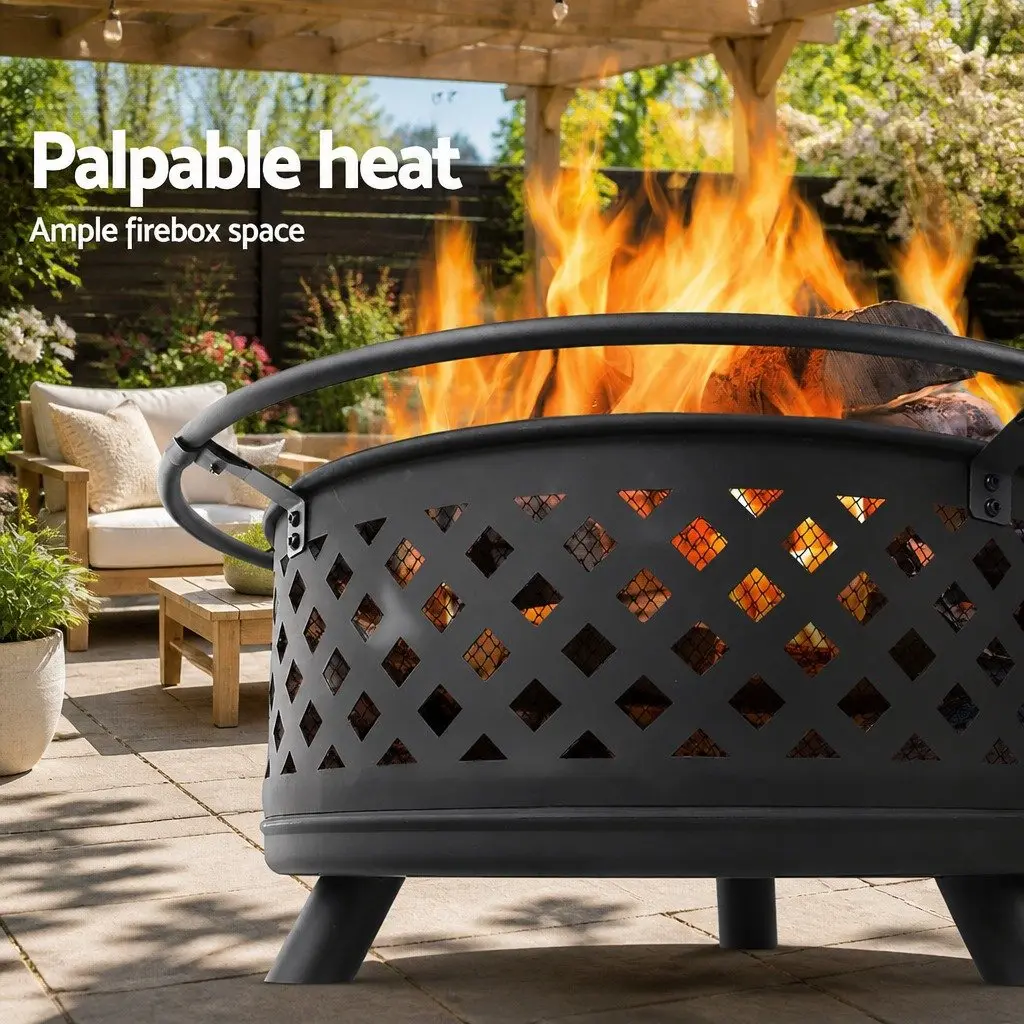 Fire Pit BBQ Grill 76cm Outdoor Heating Black