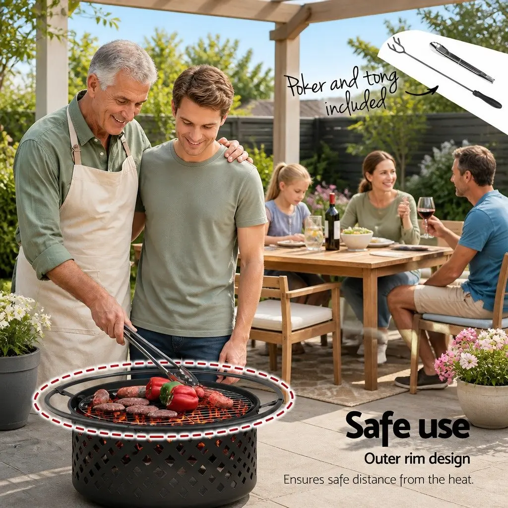 Fire Pit BBQ Grill 76cm Outdoor Heating Black