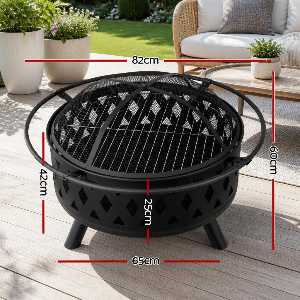 BBQ Grill Fire Pit 82cm Outdoor Cooking Heating Black