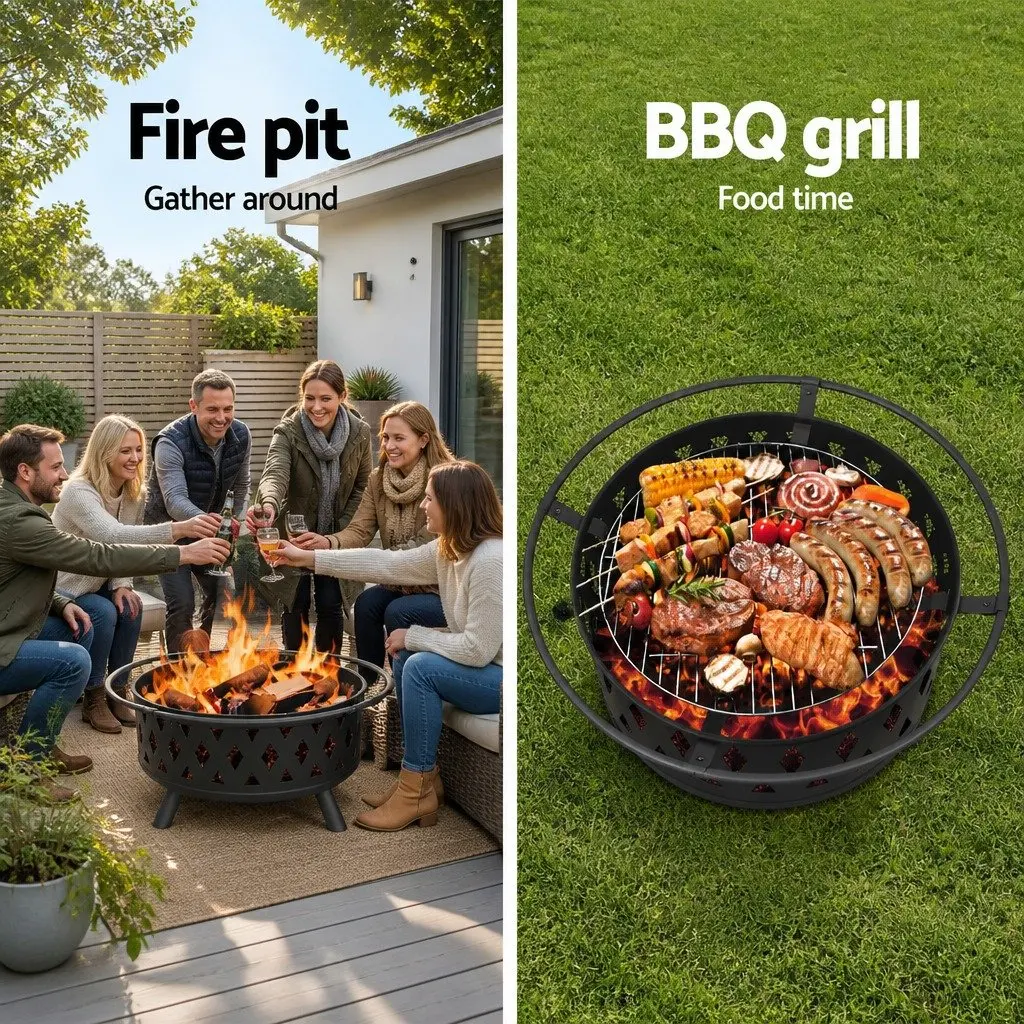 BBQ Grill Fire Pit 82cm Outdoor Cooking Heating Black