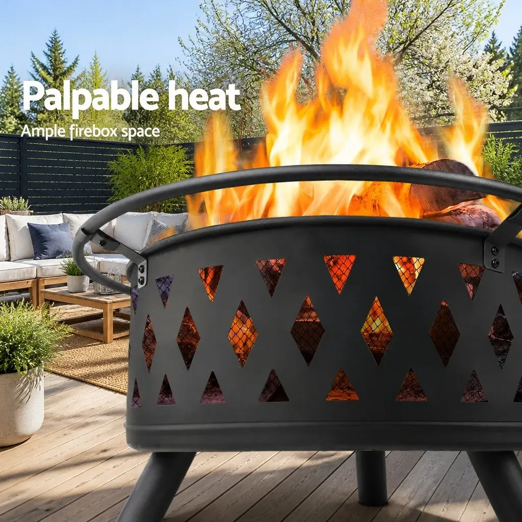 BBQ Grill Fire Pit 82cm Outdoor Cooking Heating Black