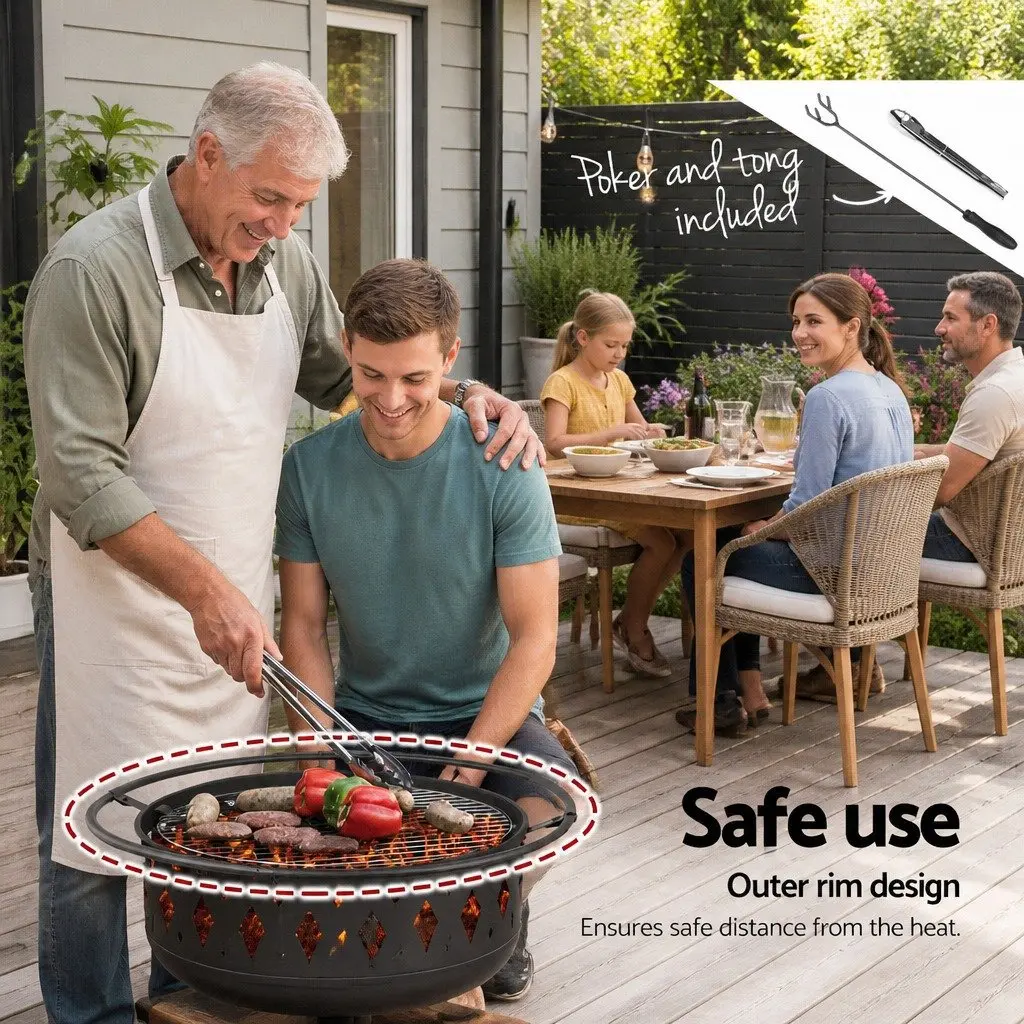 BBQ Grill Fire Pit 82cm Outdoor Cooking Heating Black