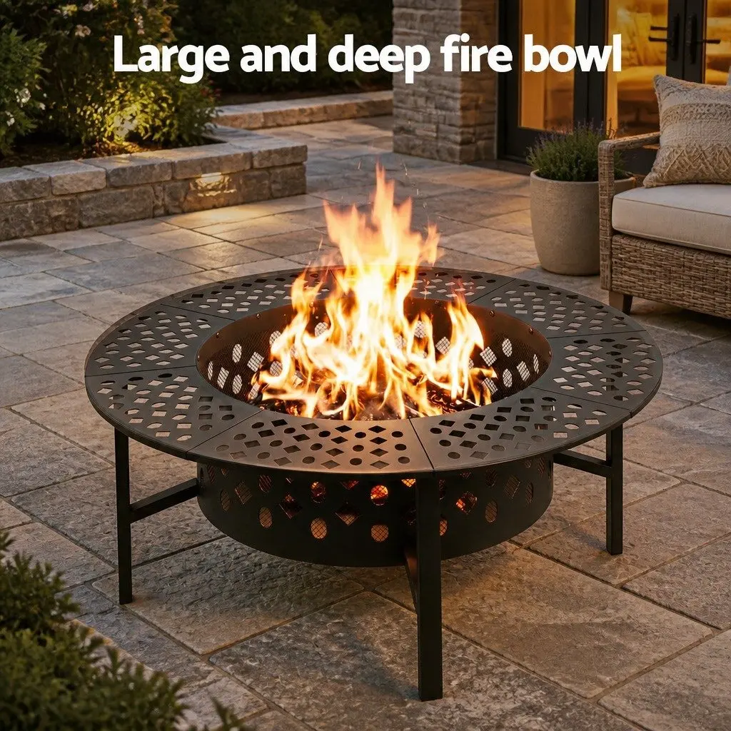 Fire Pit BBQ Charcoal Smoker 3-in-1 Outdoor Camping Fireplace Mesh Pits Black