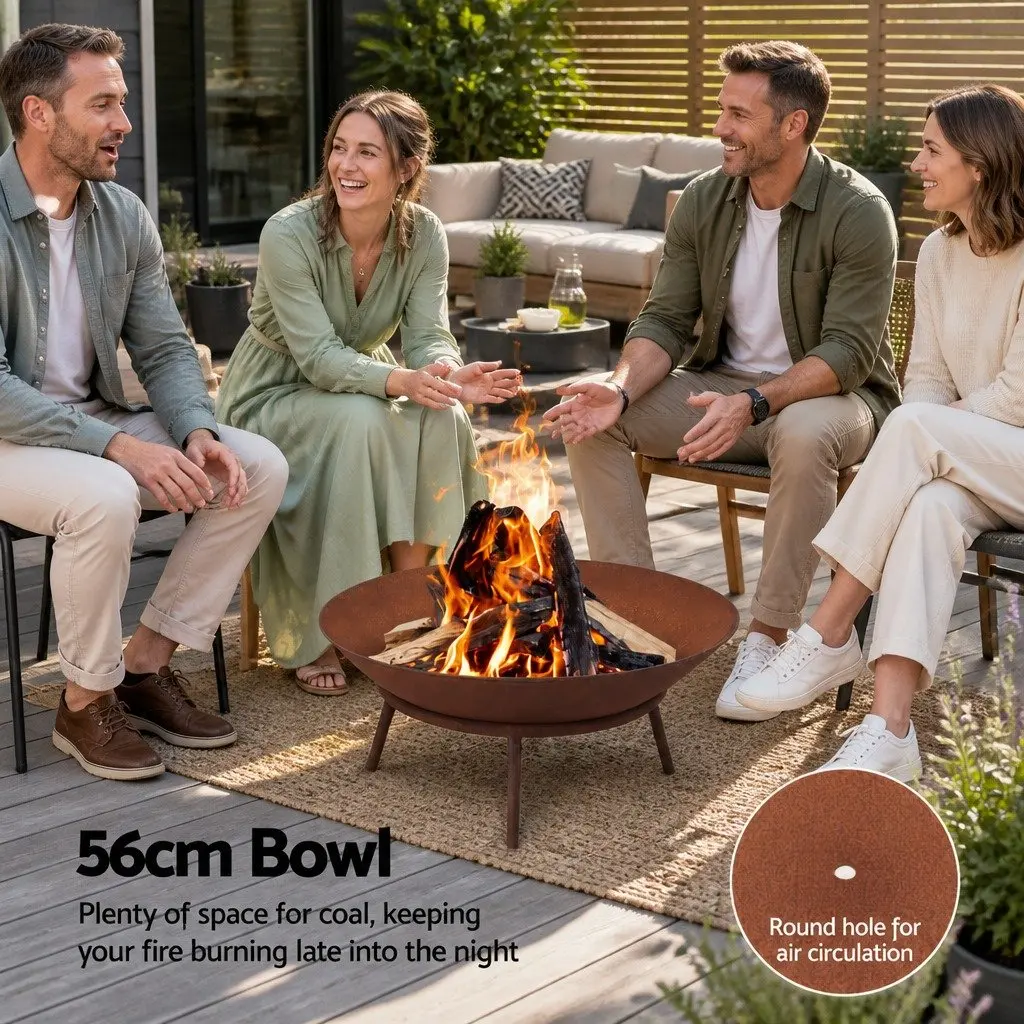 Fire Pit 56cm Iron Bowl Outdoor Garden Patio Camping Charcoal