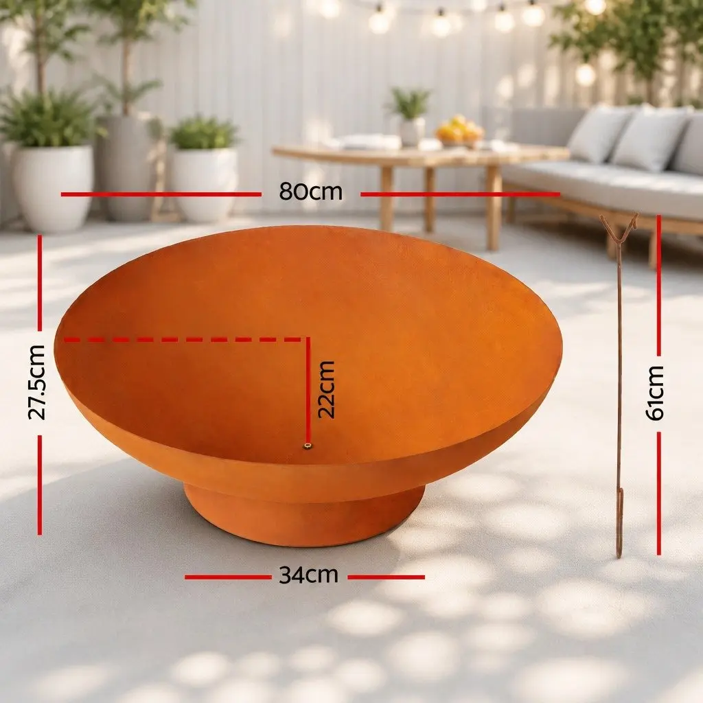Fire Pit Iron Bowl Outdoor Fireplace 80cm Rust