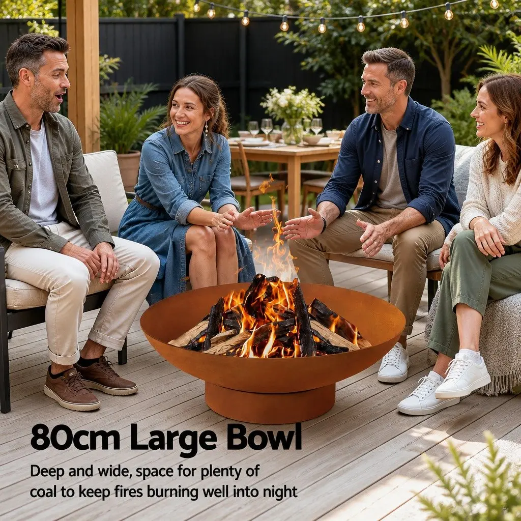 Fire Pit Iron Bowl Outdoor Fireplace 80cm Rust
