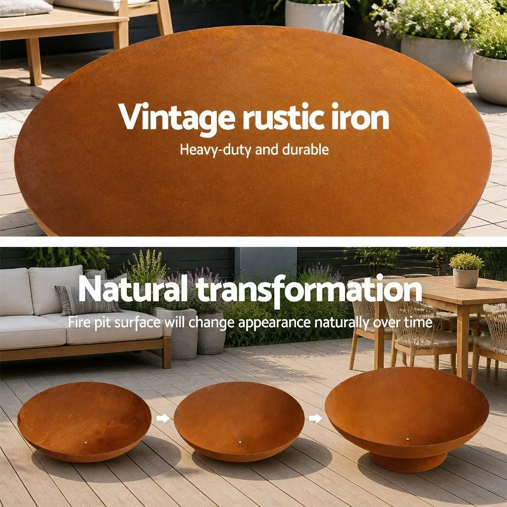 Fire Pit Iron Bowl Outdoor Fireplace 80cm Rust