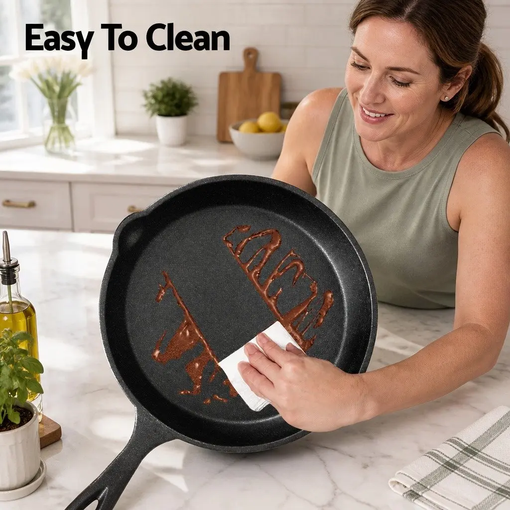 Cast Iron Frying Pan Set Non Stick Cooking 3 Piece Black