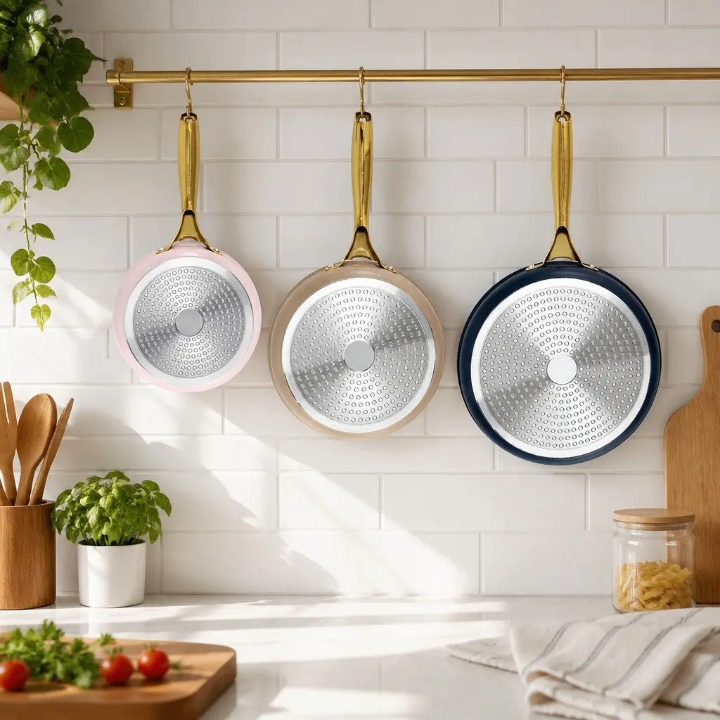 Frying Pan Set 3 Piece Ceramic Non-Stick Cookware Multi Colour 21cm 25cm 29cm