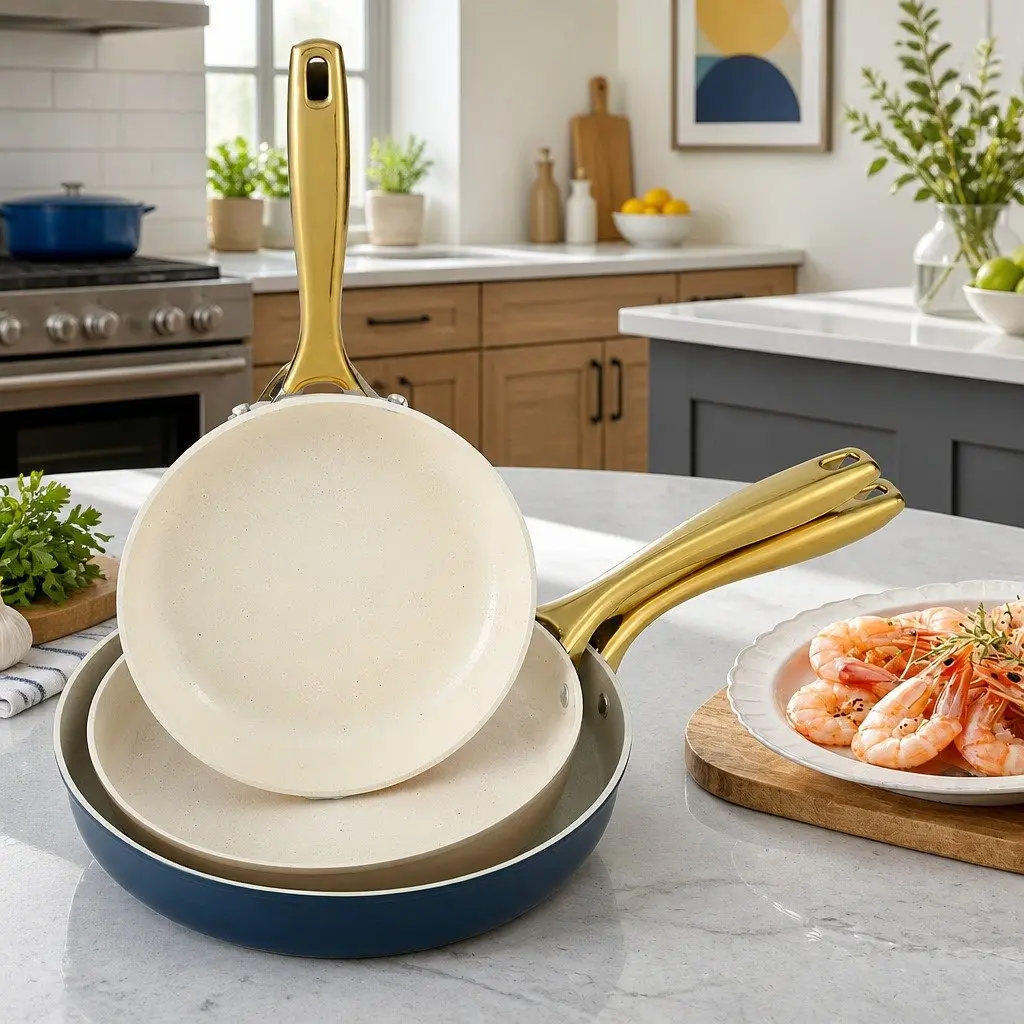 Frying Pan Set 3 Piece Ceramic Non-Stick Cookware Multi Colour 21cm 25cm 29cm