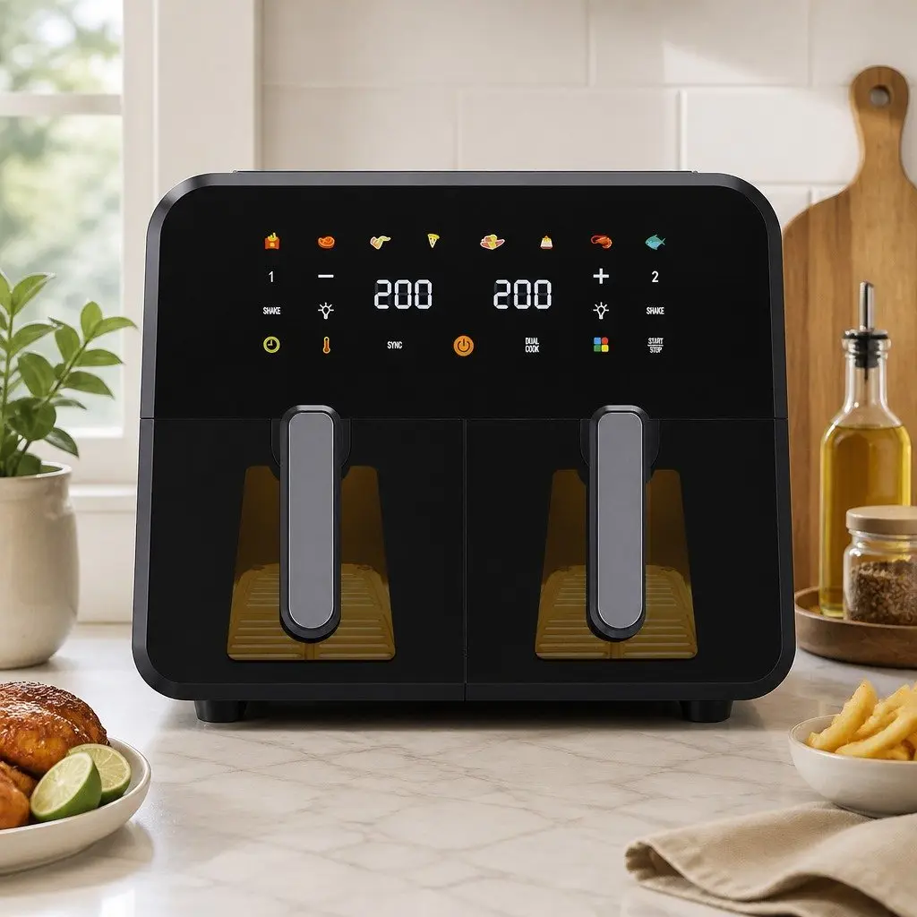 Dual Basket Air Fryer 12L Digital Touchscreen Oil Free Family Large Capacity