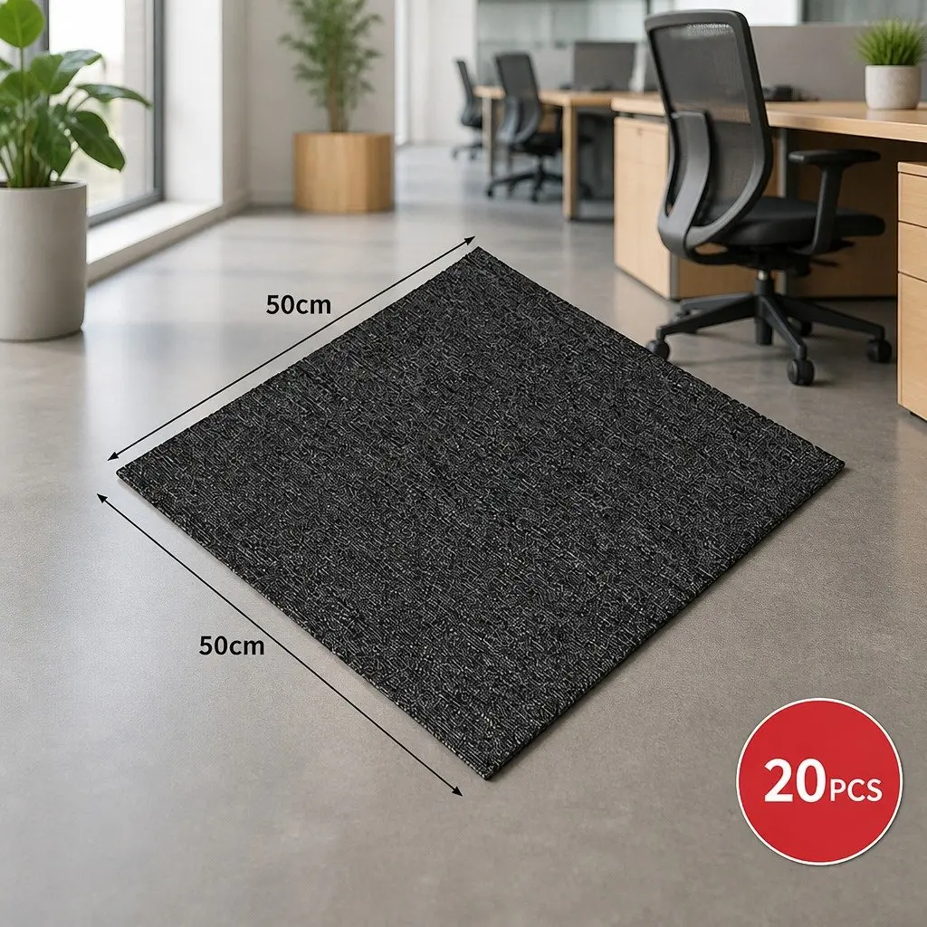 Carpet Tiles Commercial Heavy Duty 50cm Non-Slip Dark Grey Flooring