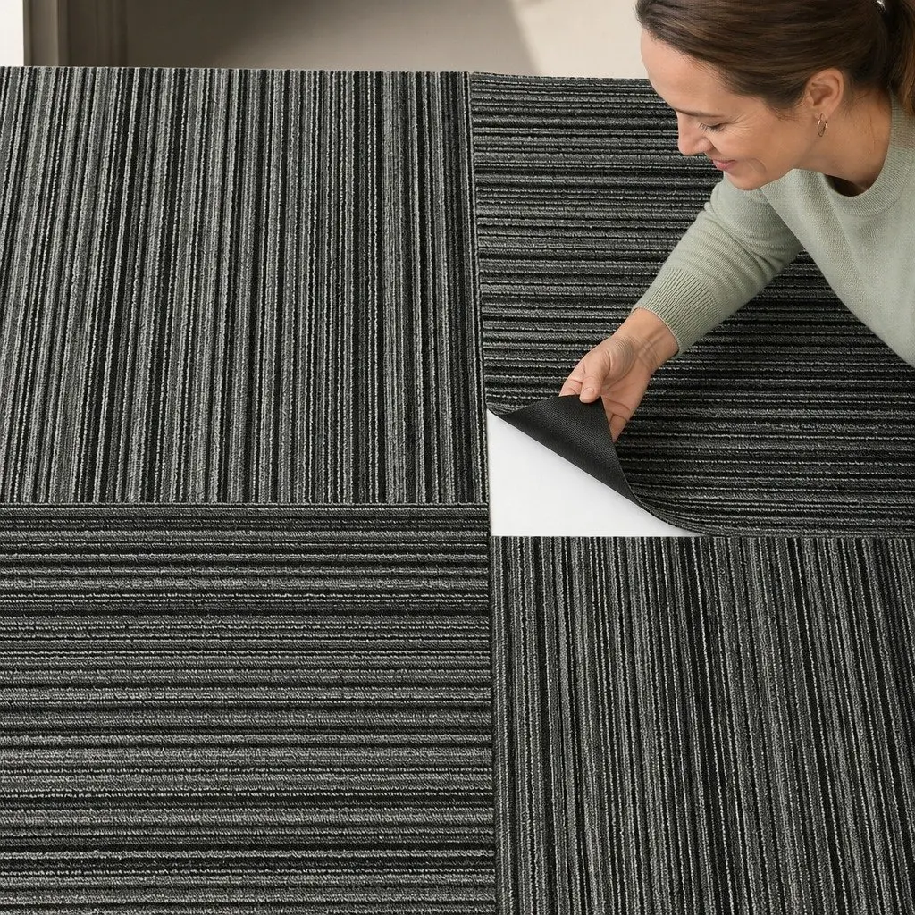 Carpet Tiles Commercial Grade Heavy Duty Modular Flooring 50cm x 50cm Black