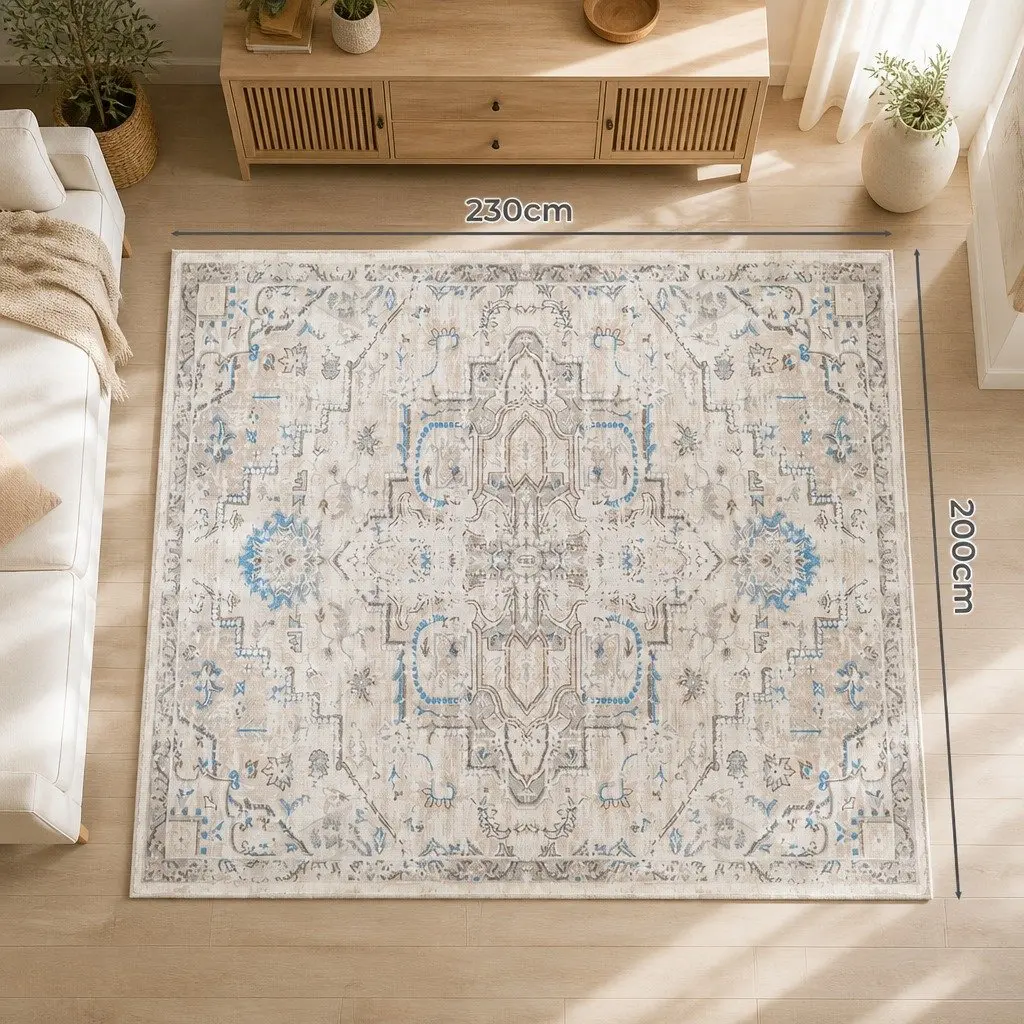 Large Area Rug 200x230cm Rectangle Lounge Living Room Bedroom Distressed Pattern
