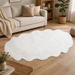 Comfortable and Durable Faux Fur Area Rug in White