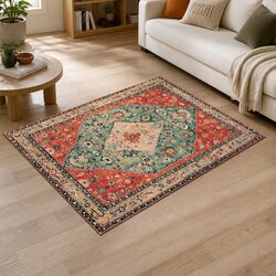 Vintage Area Rug Polyester Floor Mat Washable Non Slip Living Room Bedroom Rug