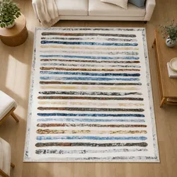 Floor Rug Short Pile Washable Carpet Soft Plush Non Slip Stripe 200x230cm