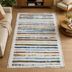 Floor Rug Short Pile Washable Carpet Soft Plush Non Slip Stripe 200x290cm
