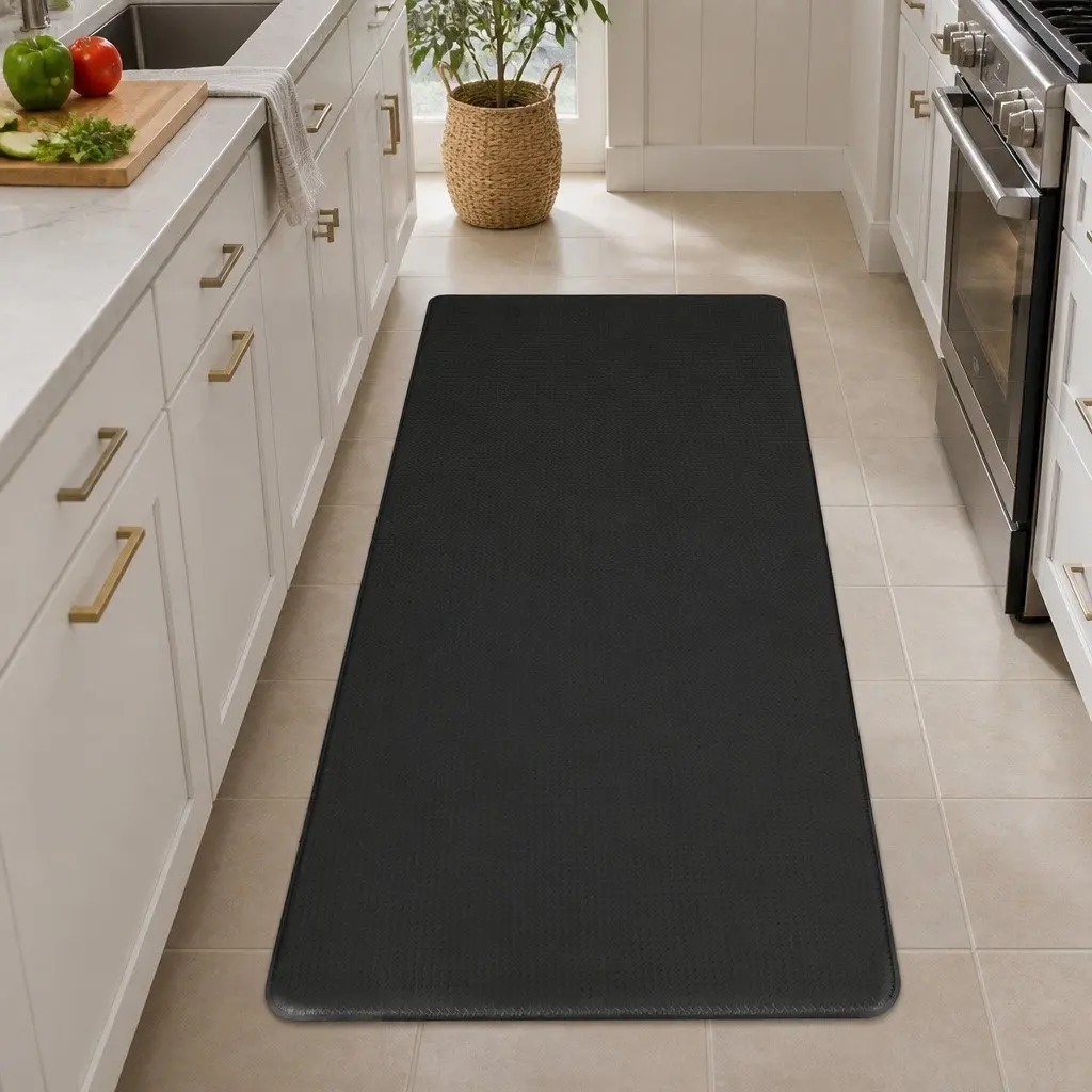 Kitchen Mat Non Slip Anti Fatigue 2 Piece 44cm x 74cm Black Waterproof PU Rug
