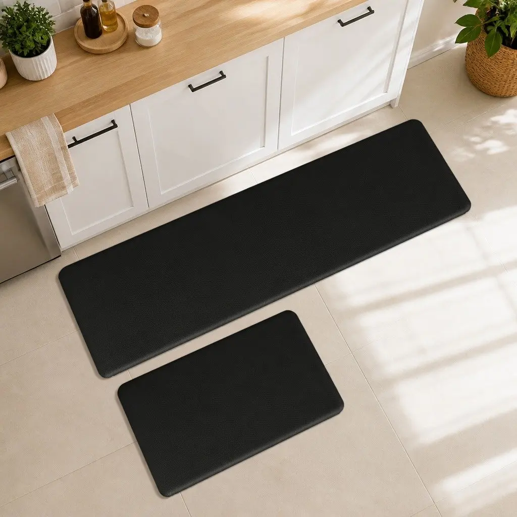 Kitchen Mat Non Slip Anti Fatigue 2 Piece 44cm x 74cm Black Waterproof PU Rug
