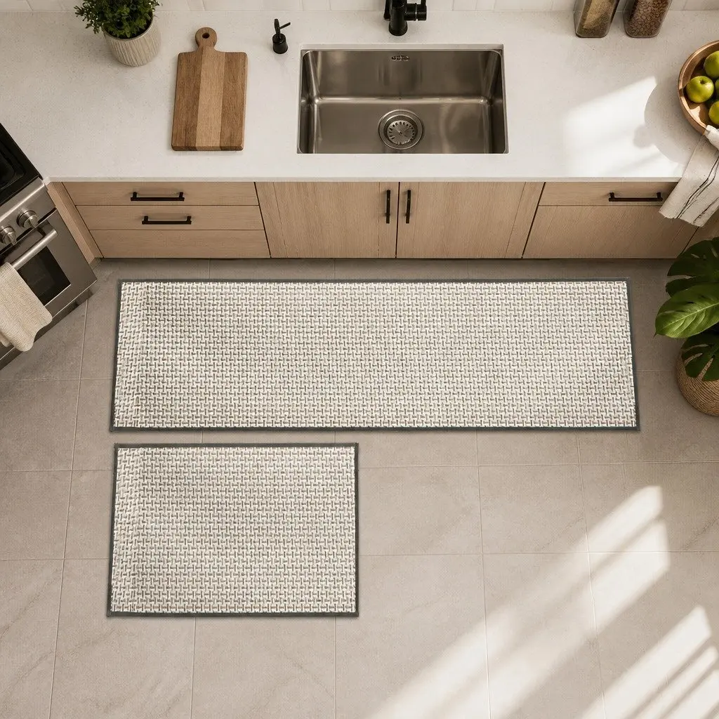 Non-Slip Kitchen Rug Set 2PCS Woven Absorbent Mat Floor Protection Grey